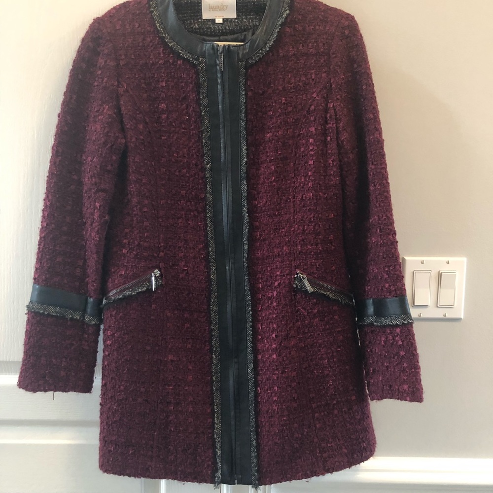 Laundry Burgundy leather trim jacket